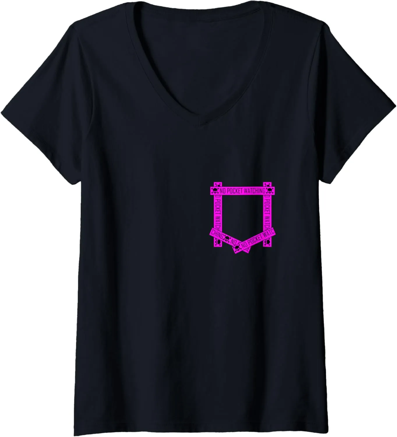 V-Neck T-Shirt Womens Pink Absolutely No strike promote groove Pocket Watching! Pink Graphic 