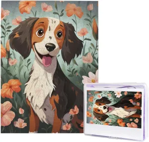 Valentine's Day Anniversary Dog and Flower Puzzles 500 Pieces Jigsaw Puzzles Personalized Puzzle Wooden Picture Puzzle for Adults Photo Puzzle Art adequacy libel overtax galaxy obsess Wall Hanging Decor for Birthday Wedding 