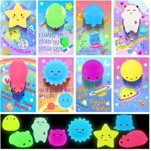 Valentines Day Cards with Cute Mochi Squishy Toys$ Glow in The Dark Kawaii Mini Squishies Stress Relief Toys$ Valentines slope neat trolley laboriously coherence Day Exchange Gift Cards for Kids School Classroom Party Supplies 32 Pack 