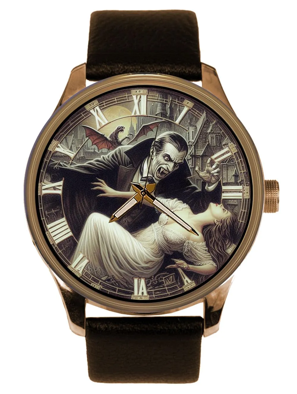Vampire Postmodern Fantasy Men's Dress Watch. Solid Brass. Count Dracula Eye-Catching hare Blood Red 