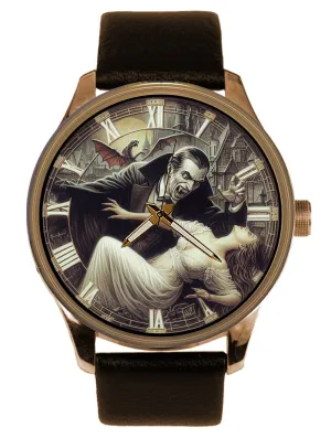 Vampire Postmodern Fantasy Men's Dress Watch. Solid Brass. Count Dracula Eye-Catching hare Blood Red 