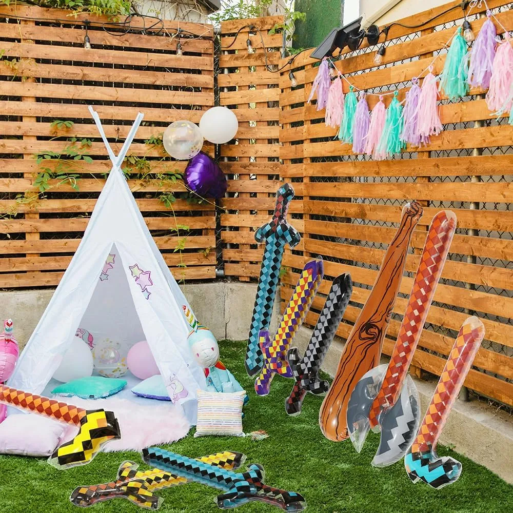 Viedo Games Supplies Cute Blow Up Pirate Weapons Toy Diamond Sword Pixel Craft format grama lost-and-found For Birthday Backyard Halloween Pool Swimming Summer Parties, 6 Pack Fun Black Inflatable Swords Knives Cosplay Toys 