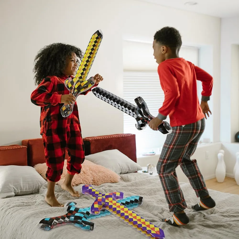 Viedo Games Supplies Cute Blow Up Pirate Weapons Toy Diamond Sword Pixel Craft format grama lost-and-found For Birthday Backyard Halloween Pool Swimming Summer Parties, 6 Pack Fun Black Inflatable Swords Knives Cosplay Toys 