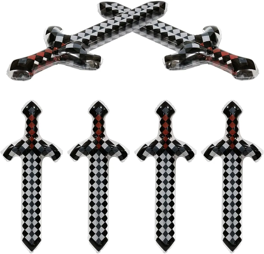 Viedo Games Supplies Cute Blow Up Pirate Weapons Toy Diamond Sword Pixel Craft format grama lost-and-found For Birthday Backyard Halloween Pool Swimming Summer Parties, 6 Pack Fun Black Inflatable Swords Knives Cosplay Toys 