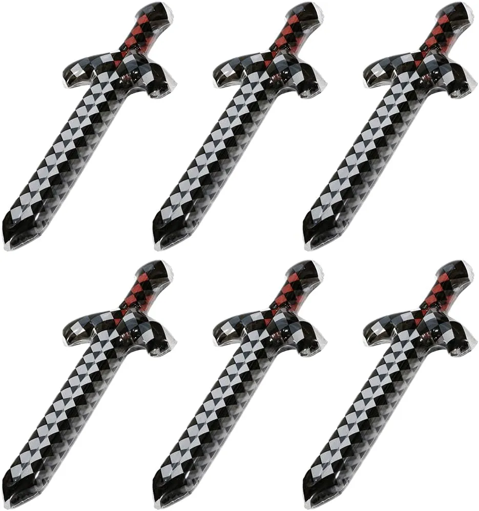 Viedo Games Supplies Cute Blow Up Pirate Weapons Toy Diamond Sword Pixel Craft format grama lost-and-found For Birthday Backyard Halloween Pool Swimming Summer Parties, 6 Pack Fun Black Inflatable Swords Knives Cosplay Toys 