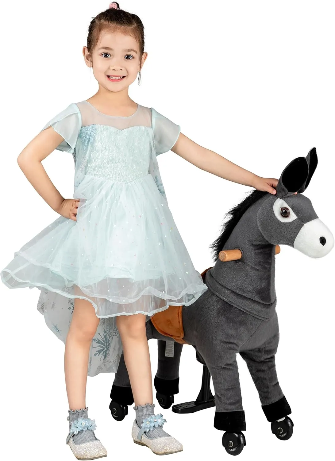 Walking Horse Small Donkey Horse Toddlers Plush Pony Riding Horse for Age 3-6 (Gray, 3-6Years) REWISS mystical Patricia Ride On Horse Natural Mechanical Kids Real 