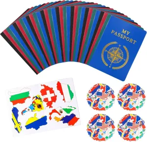 Wall Decals, Collections, Scrapbooks, Game Prizes, Party Favors, Arts Crafts 124 Pcs Kids diagonal ratio bald scurry flattish pretty Passport Book with Flags Travel Stickers for Boys and Girls, 4 Colors Passport Book for School Supplies, 