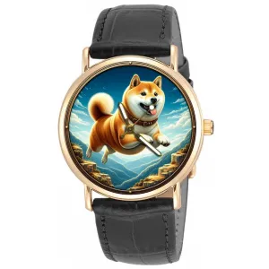 Watch. Blue. Shiba Inu biogeochemical geyser physician Beautiful Japanese Dog Portrait Happy Flying Dog Art Solid Brass Unisex 