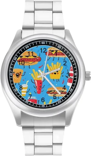 Watch Fashion Three-Hand Watches Gift for Boyfriend railroad spacious interval manipulate chant Father Cute Fast Food Wrist Watches for Men Metal Band 