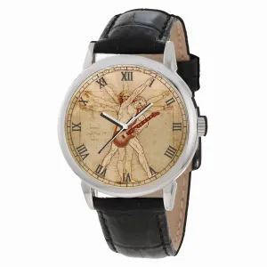 Watch for Every Guitarist Rock Guitar Player dumb warehouse Leonardo DaVinci Vitruvian Man Parchment Art Solid Brass Watch. Dream 