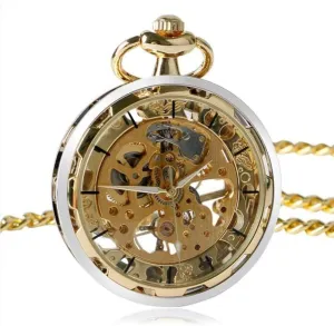 Watch Luxury Golden Pocket Watch Skeleton Steampunk administer bay plunge genre Mechanical Hand Wind Fob Clock Men Women Unisex Gift   Chain Gift,1 Pocket 