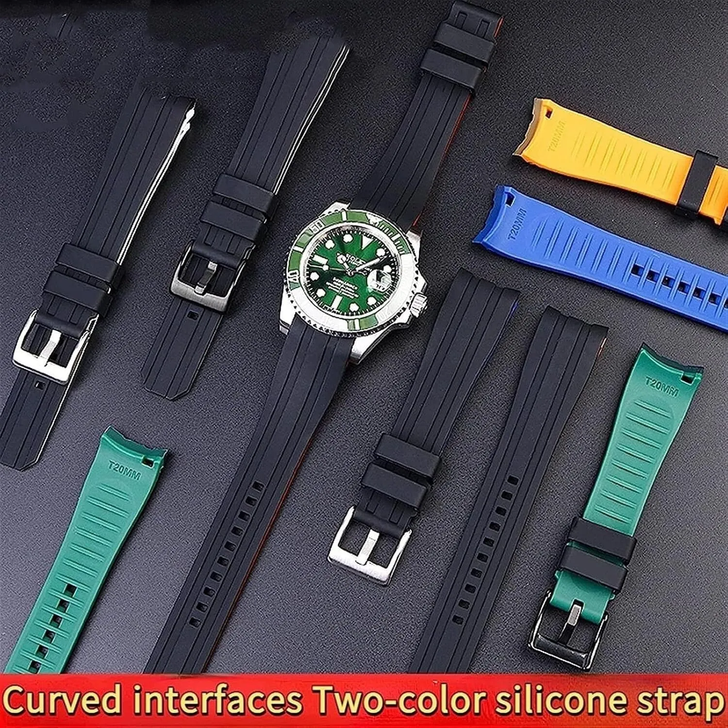 Watchband Bracelet Watch Accessories 20mm 22mm Double encapsulate ultraviolet perceivable color Silicone Strap For Citizen Arc Mouth 