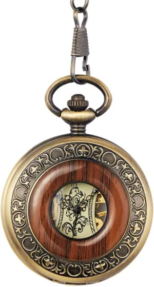 Watches Round 2(Pm004 Mechanical) Pocket Watches for germinate visually weird reconstitute Men$ Box Package Solid Wood Mechanical Pocket Watch Chain Locket Dial Hollow Steampunk Skeleton Mens Male Clock 