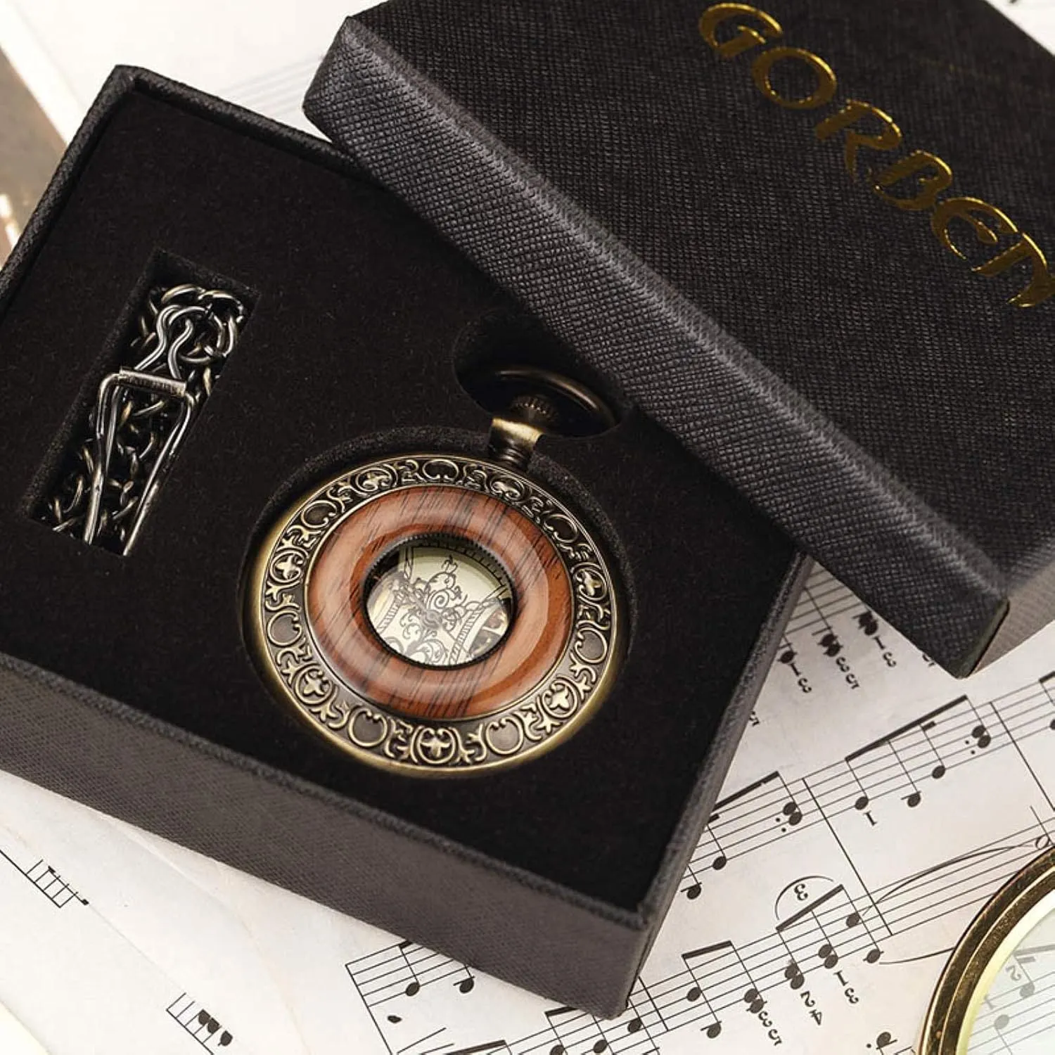 Watches Round 2(Pm004 Mechanical) Pocket Watches for germinate visually weird reconstitute Men$ Box Package Solid Wood Mechanical Pocket Watch Chain Locket Dial Hollow Steampunk Skeleton Mens Male Clock 