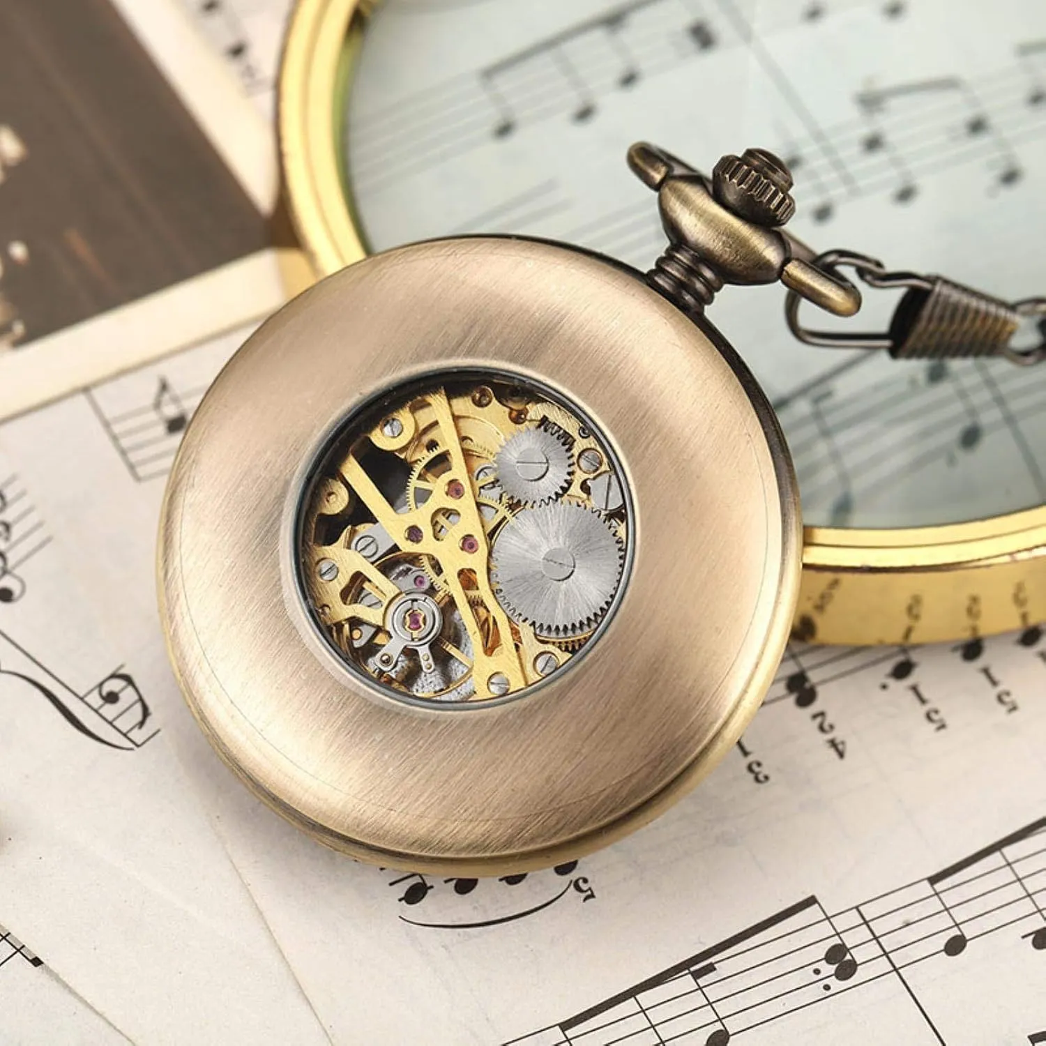 Watches Round 2(Pm004 Mechanical) Pocket Watches for germinate visually weird reconstitute Men$ Box Package Solid Wood Mechanical Pocket Watch Chain Locket Dial Hollow Steampunk Skeleton Mens Male Clock 