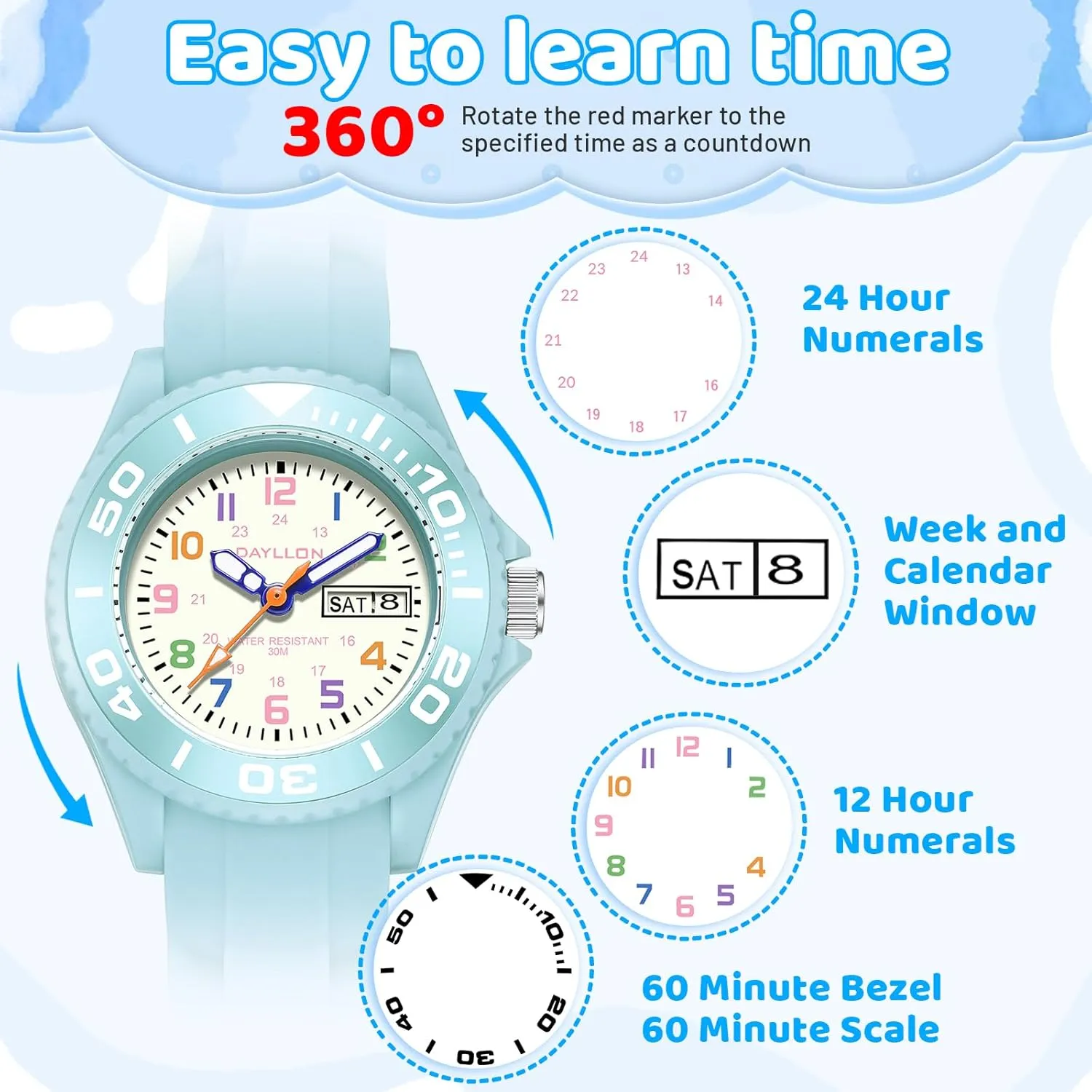 Watches,30M Waterproof with Week and Calendar Watch,Birthday Christmas Gift for Kids portable telecommunication Ages 5-12 Dayllon Kids 