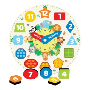 Webby Wooden Early Educational Teaching Clock -Time & Shapes (Round)