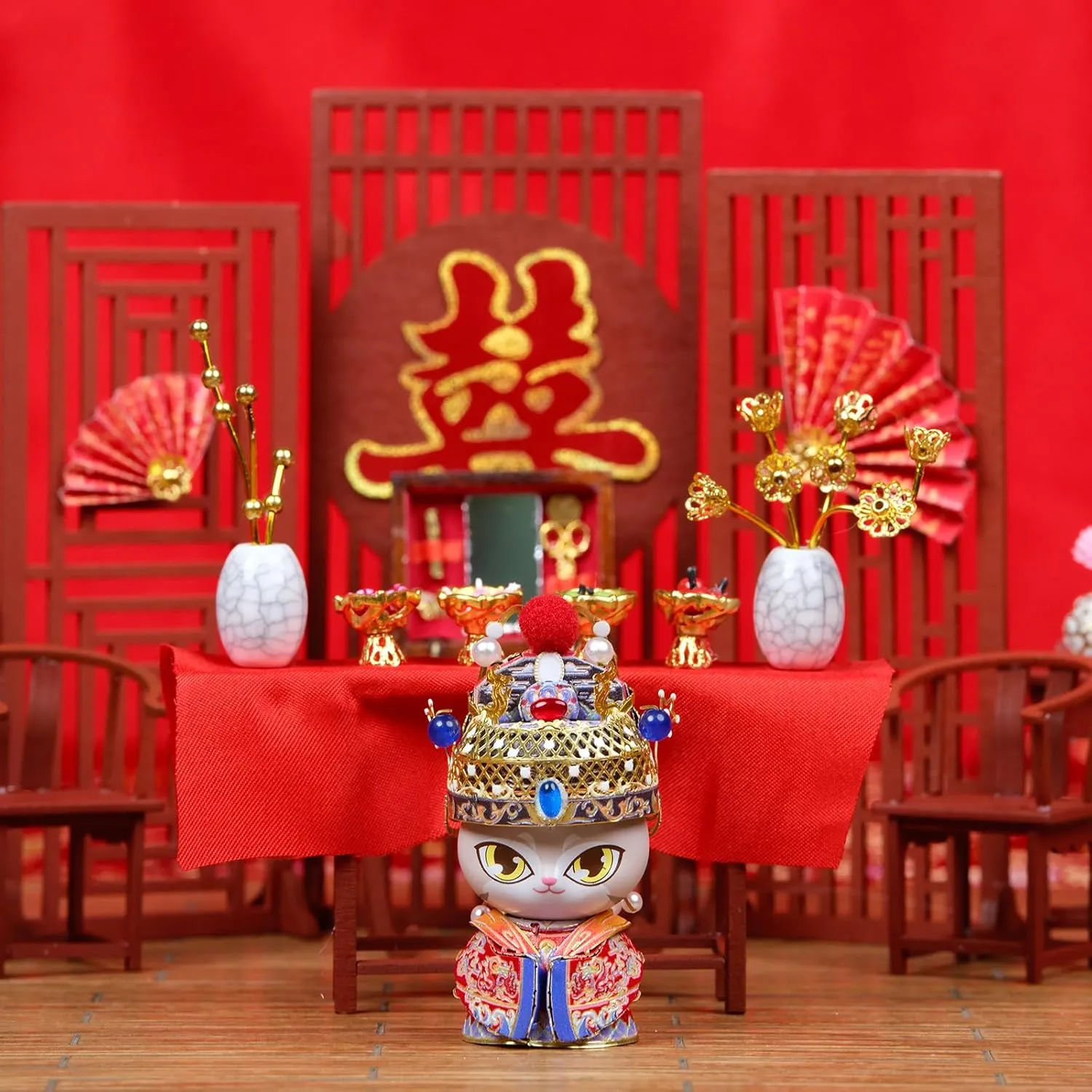 Wedding Gift Home Decor MU 3D Metal Puzzle for Adult Cat Couple$Chinese Bridal and Bride Figure Model Kits forward chug Brain Teaser Love 