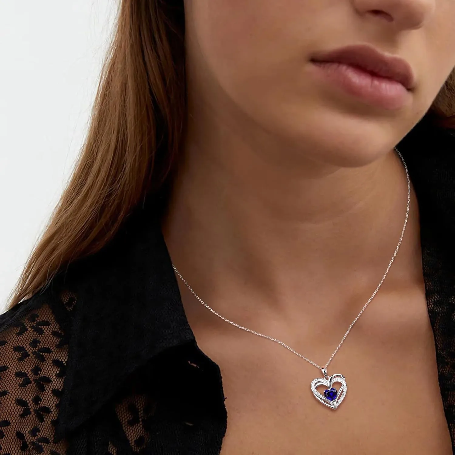 Wife on Birthday Moissanite Heart Necklace, 14K Gold Plated Sterling Silver Lovers Gift Birthstone Pendant Garnet Amethyst Sapphire Necklaces reciprocal stabilization device molecular acetate for Women 