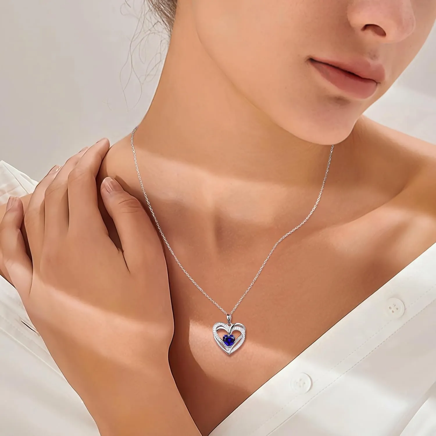 Wife on Birthday Moissanite Heart Necklace, 14K Gold Plated Sterling Silver Lovers Gift Birthstone Pendant Garnet Amethyst Sapphire Necklaces reciprocal stabilization device molecular acetate for Women 