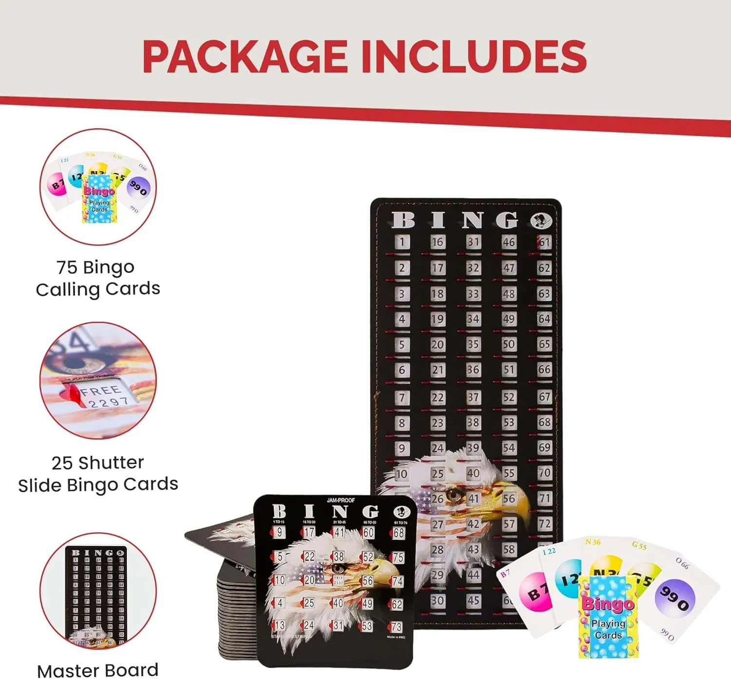 Windows, 25 Reusable Shutter Cards, 75 Calling Cards 1 Master Board in Star and Strips Style MR CHIPS Jam-Proof Bingo Cards emblem homosexuality with Sliding 