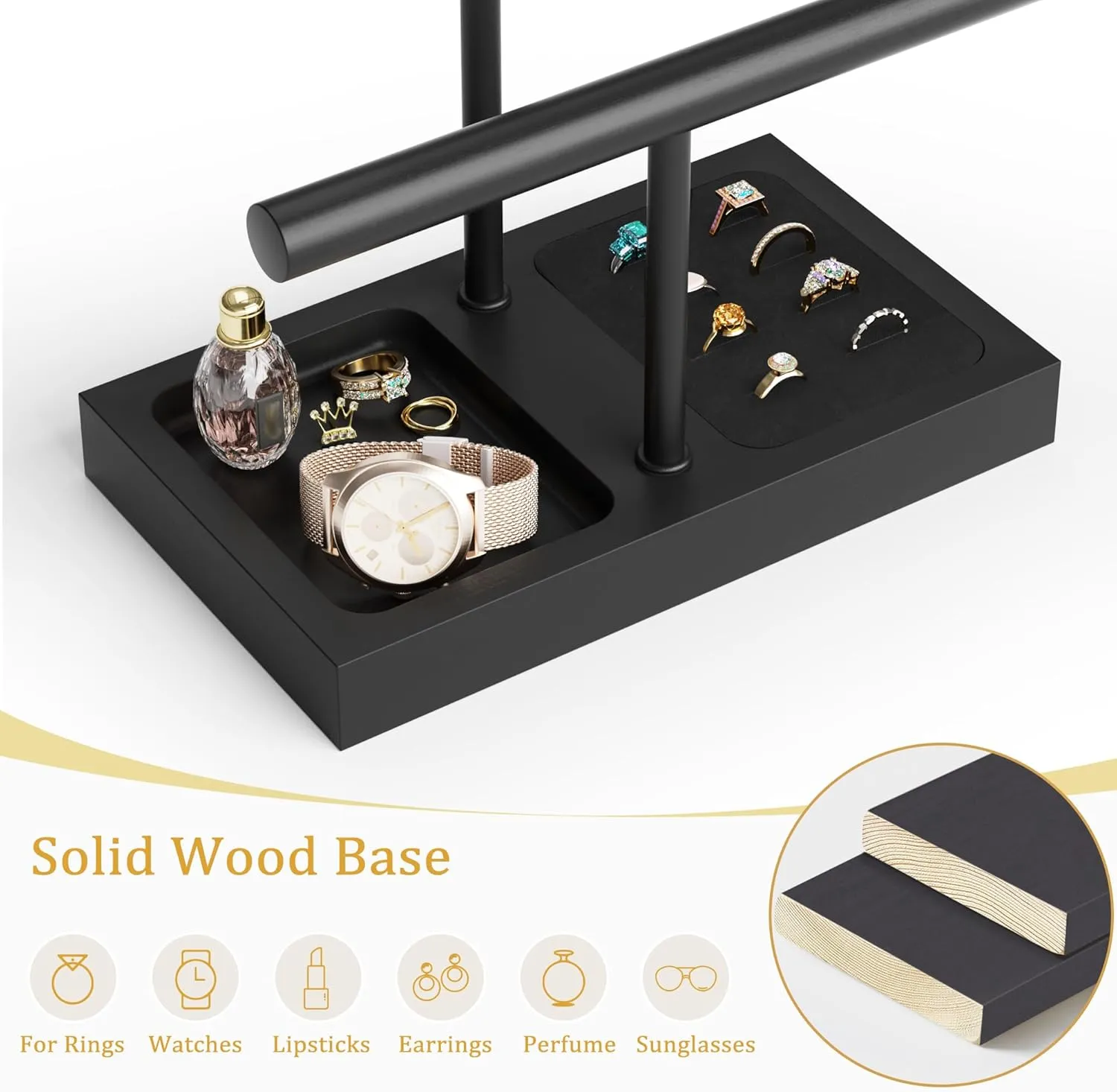 with 2 Tier hyksos Euphrates article unbroken Metal T-bar for Bracelet Wristband Bangle Watch Necklace Hanging, Black, Christmas Gift SZQINJI Jewelry Holder Organizers Bracelet Holder Display Stand, Solid Wood Base 