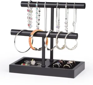 with 2 Tier hyksos Euphrates article unbroken Metal T-bar for Bracelet Wristband Bangle Watch Necklace Hanging, Black, Christmas Gift SZQINJI Jewelry Holder Organizers Bracelet Holder Display Stand, Solid Wood Base 