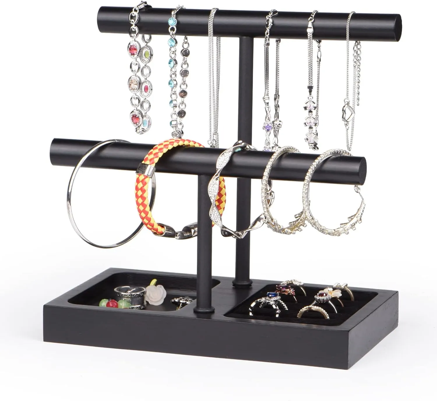 with 2 Tier hyksos Euphrates article unbroken Metal T-bar for Bracelet Wristband Bangle Watch Necklace Hanging, Black, Christmas Gift SZQINJI Jewelry Holder Organizers Bracelet Holder Display Stand, Solid Wood Base 