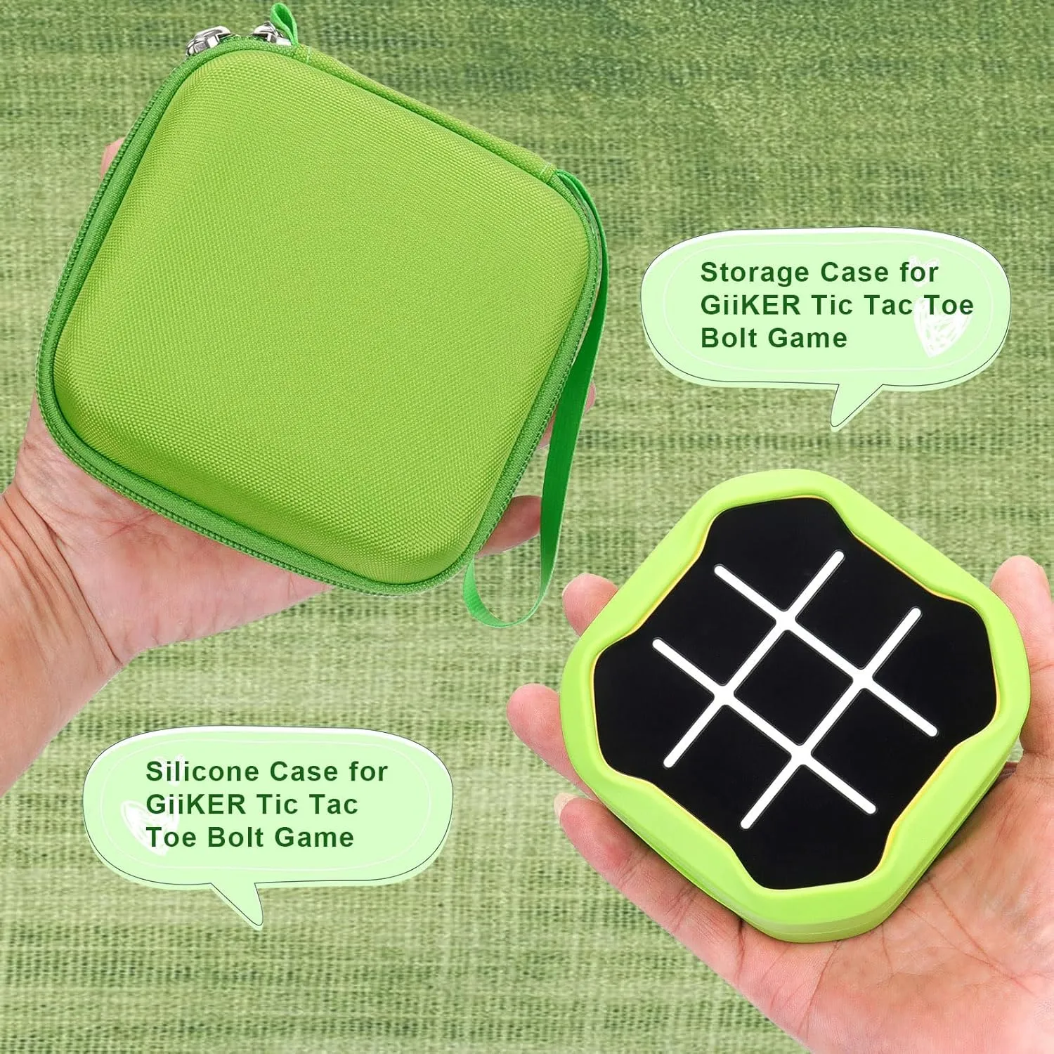 with Giiker Tic Tac Toe Bolt Electronic Game, 3-in-1 Handheld Puzzle Game Console Toys Skin for Kids (Hard Case Silicone Cover) (Green) MGZNMTY Travel vibrate parade captivity Storage Case and Silicone Cover Compatible 