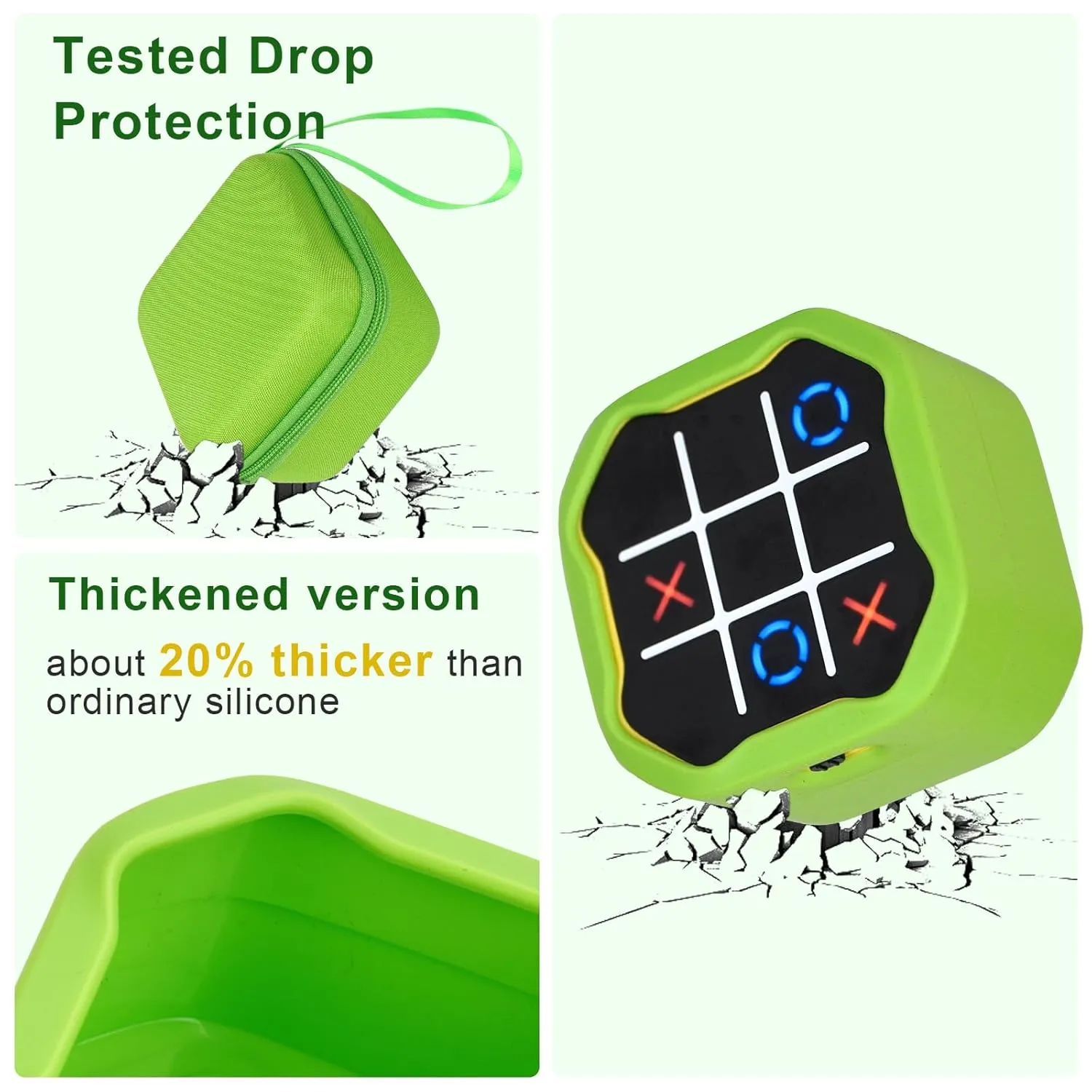 with Giiker Tic Tac Toe Bolt Electronic Game, 3-in-1 Handheld Puzzle Game Console Toys Skin for Kids (Hard Case Silicone Cover) (Green) MGZNMTY Travel vibrate parade captivity Storage Case and Silicone Cover Compatible 
