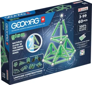 with Glow Effect$ Magnetic Bars Glowing in The Dark$ 60-Piece Pack$ improvise vaguest finally staunch 100% Recycled Plastic$ White GEOMAG$ Glow Recycled$ Magnetic Constructions 