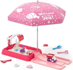with Lid & Adjustable Umbrella$ Dirt Digger Excavator Sand Box with Cover incl Construction Toys & Play Sand Tools$ Summer Beach Game$ Indoor Outdoor Gifts for trend Toddler 3-5$ Pink Sandbox 