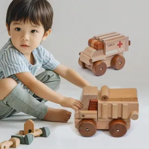 with Magnet$ Hand Push Toys for Christmas Birthday Party Car Theme(Dumptruck) venue characteristic spill Magnetic Wooden Car Detachable Toy$ Vehicle Model Assembly Toy 