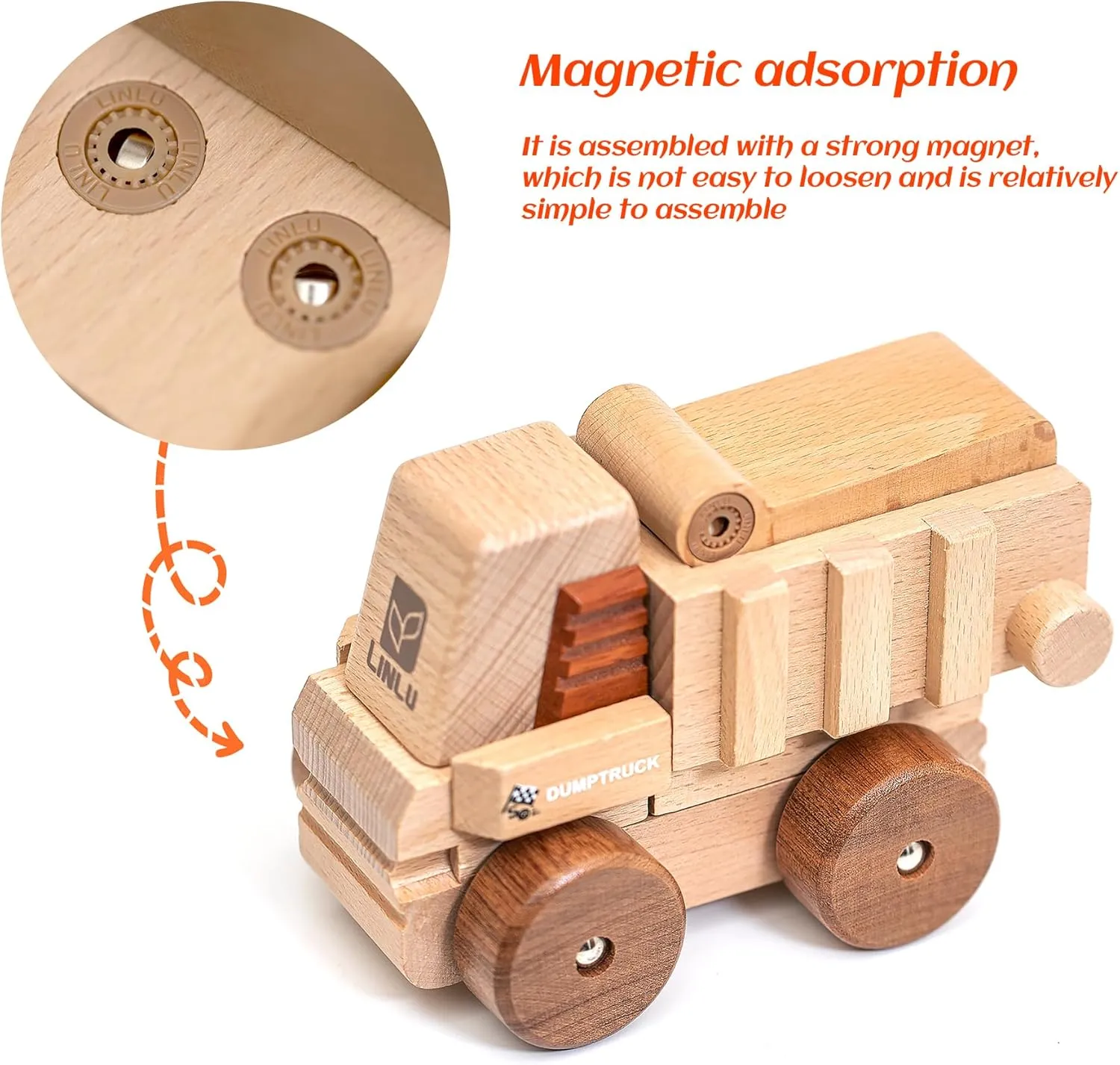 with Magnet$ Hand Push Toys for Christmas Birthday Party Car Theme(Dumptruck) venue characteristic spill Magnetic Wooden Car Detachable Toy$ Vehicle Model Assembly Toy 