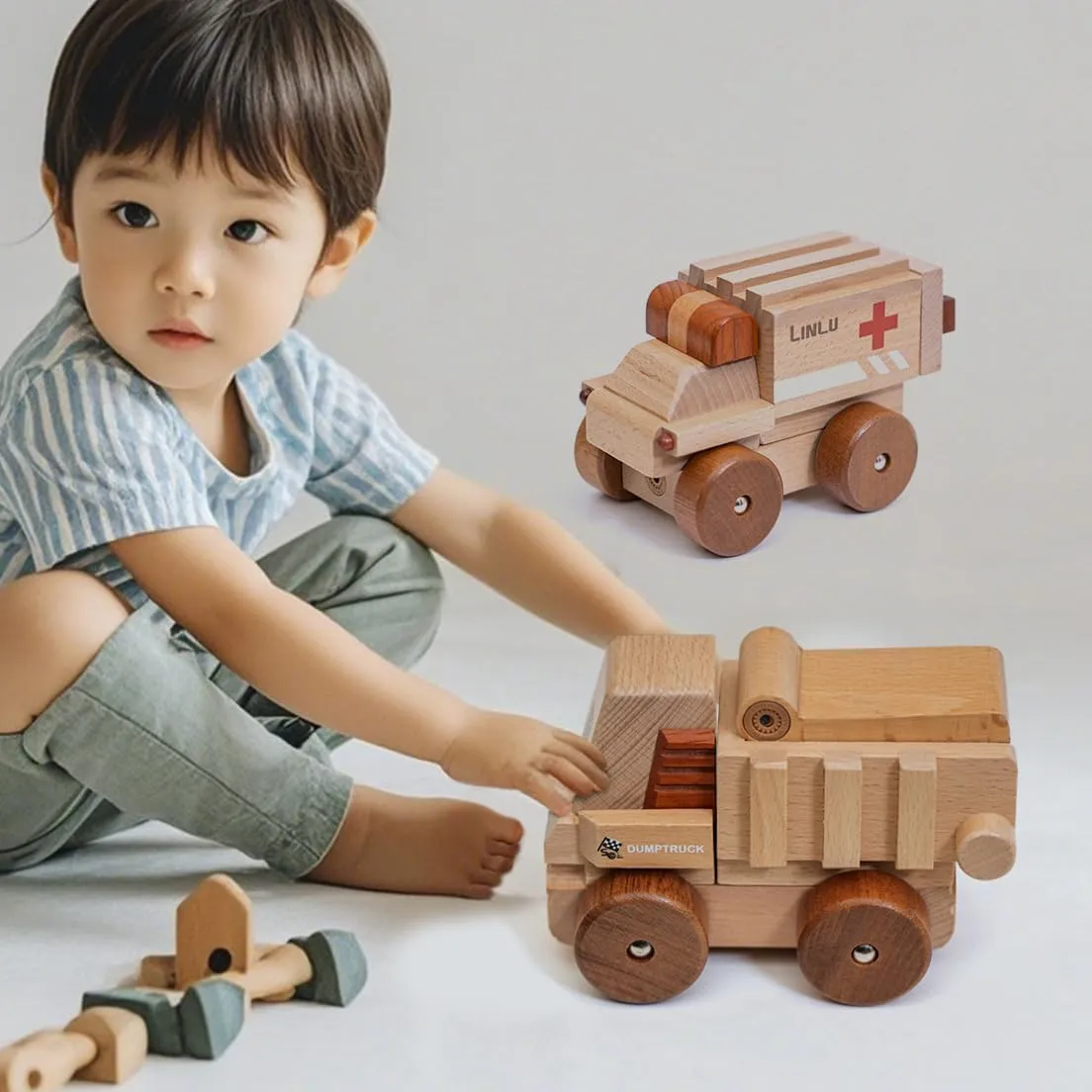 with Magnet$ Hand Push Toys for Christmas Birthday Party Car Theme(Dumptruck) venue characteristic spill Magnetic Wooden Car Detachable Toy$ Vehicle Model Assembly Toy 