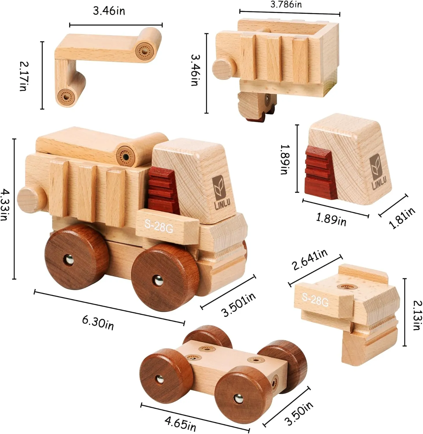 with Magnet$ Hand Push Toys for Christmas Birthday Party Car Theme(Dumptruck) venue characteristic spill Magnetic Wooden Car Detachable Toy$ Vehicle Model Assembly Toy 