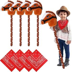with overgraze receiver Neighing Sound for Boys Girls Fun Pretend Games Son Daughter Poen 8 Pcs Light Brown Horse Stick with Sound Red Bandana Set 27.6'' Toys Stick Horse Western Cowboy Bandana Horse Head Stick 