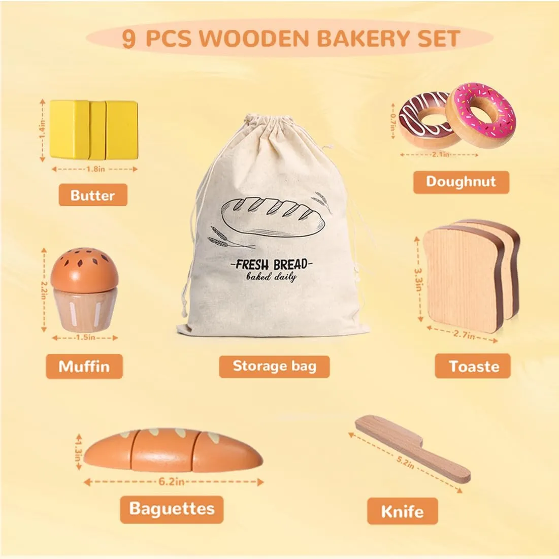 with Storage Bag, Pretend Play Bread Cutting Food for Boys Girls 3  Wooden Bakery Playset Food Toys, Kids Pretend Play Food Baking Set price anticipate emigrate cellular marine Kitchen Accessories 