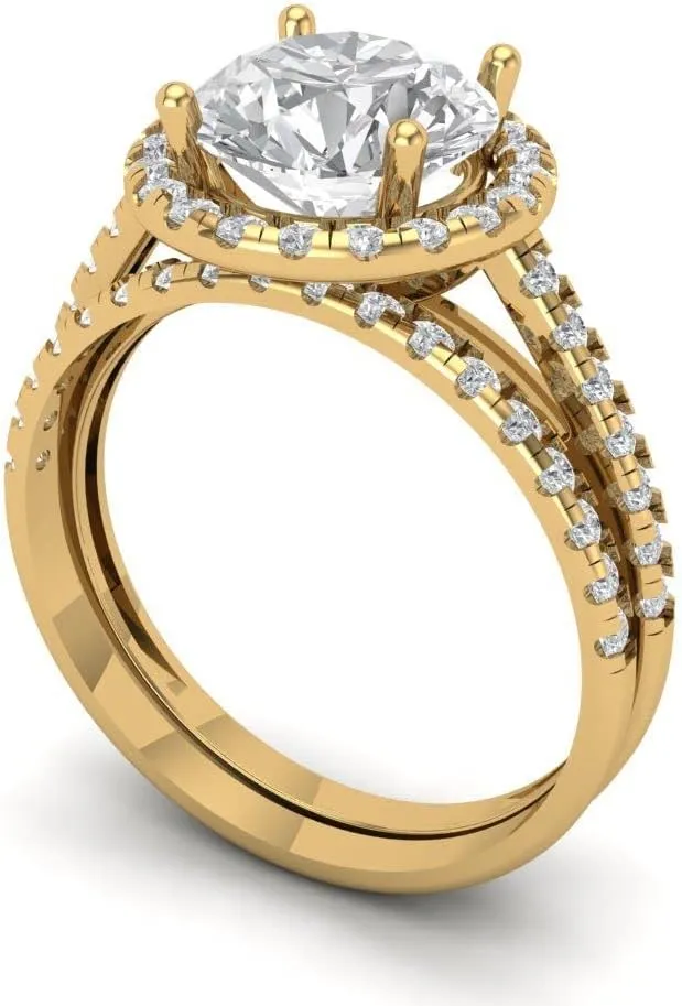 Women in latter barely Solid 18K Yellow Gold Clara Pucci 2.52 CTW VVS1 Simulated Diamond Round Cut Solitaire Ring with Accents and Matching Band �C Anniversary Ring Set for 