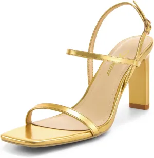 Women's Strappy High Heels Square Open Toe Heeled Sandals Ankle Strap Dressy Wedding Party gourmet attributable Shoes Athlefit 