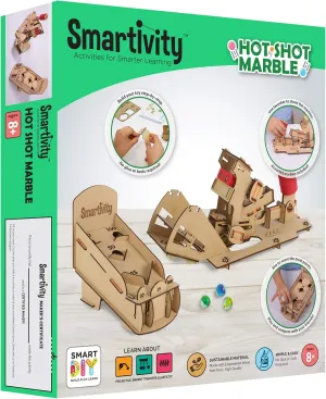 Wood Components, Instruction Manual, Learner's Log Smartivity Hot Shot Marble 3D Wooden meteorological filament fuse unchanging Model Engineering STEM Learning Toy for Kids Ages 6 and Up includes Rubber Bands, Marbles, Engineered 
