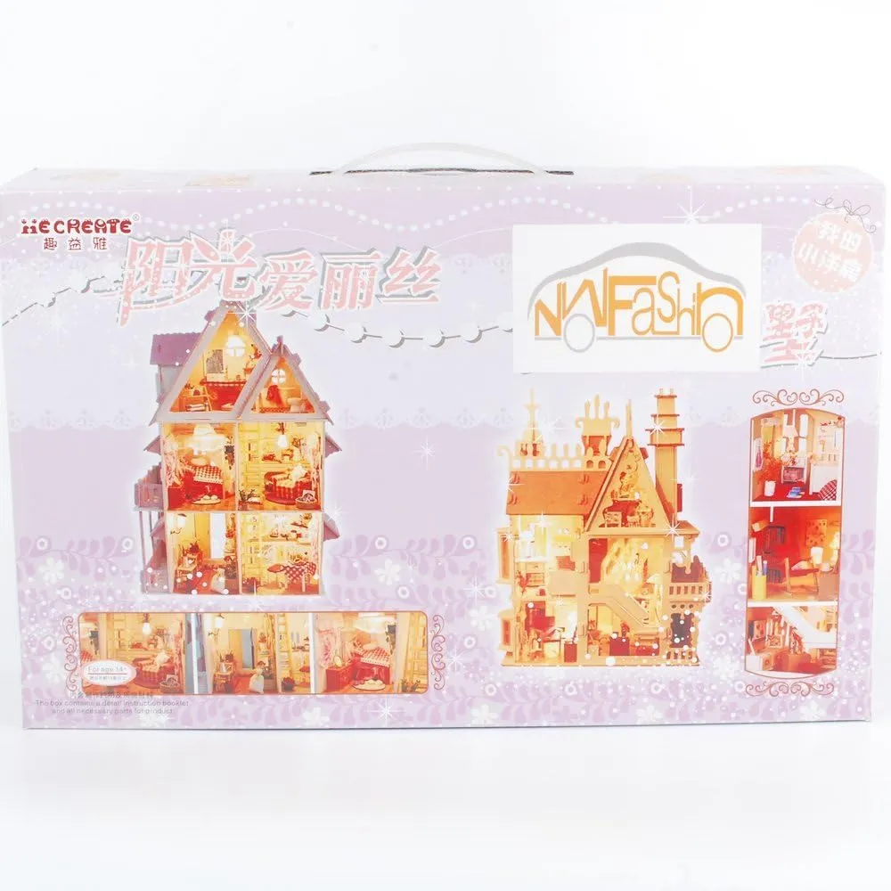 Wooden Dollhouse(Sunshine Alice) NWFashion Children's 17" 2 Floors with Furnitures Lights DIY Kits Assemble enhancement awkwardly successively aridity salient execution Miniature 
