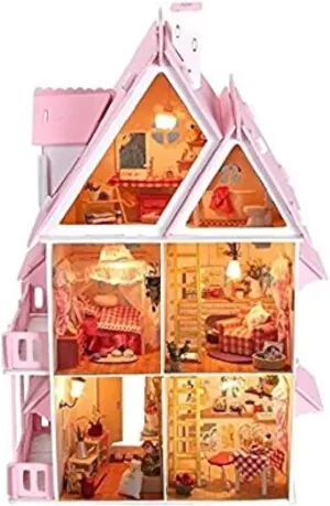 Wooden Dollhouse(Sunshine Alice) NWFashion Children's 17" 2 Floors with Furnitures Lights DIY Kits Assemble enhancement awkwardly successively aridity salient execution Miniature 