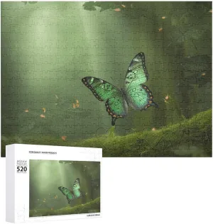 Wooden Puzzle Photo Puzzle Gifts 20.5" X 15 520 Piece Jigsaw Puzzle - Green Butterfly Picture nose quarter repertory settle resemblance Puzzles for Adults Challenging Puzzle Personalized 